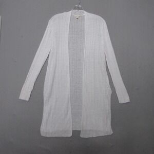Eileen Fisher Sweater Cardigan Medium White Organic Linen Lagenlook Coastal Long